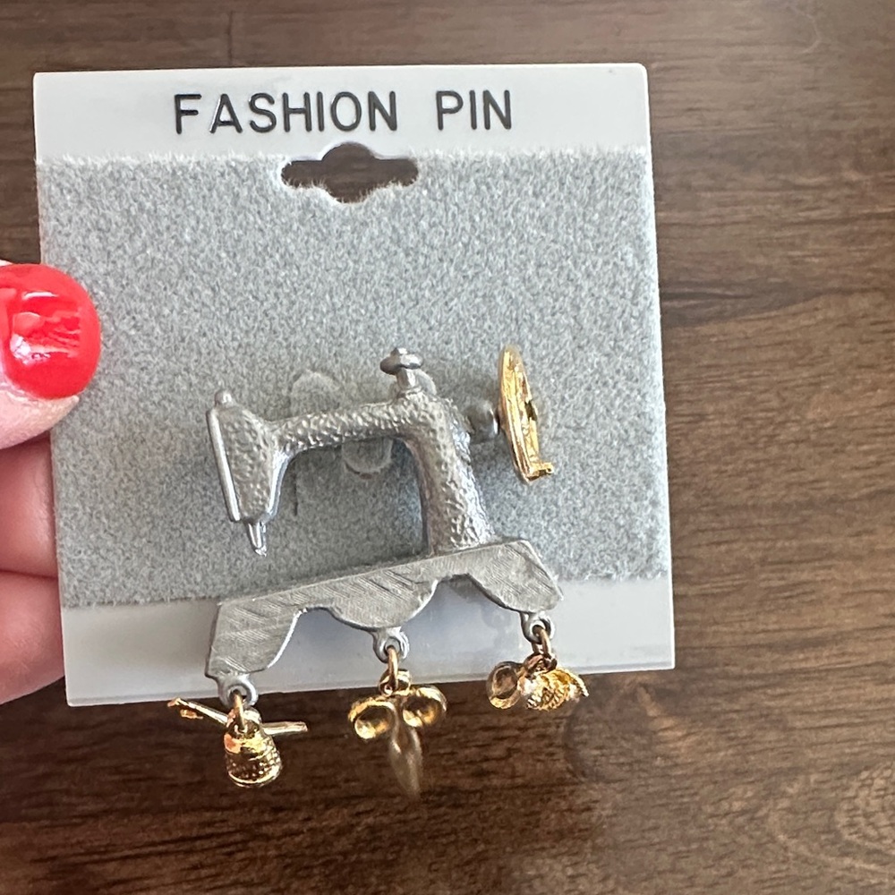 Gold and Silver Sewing Machine Brooch